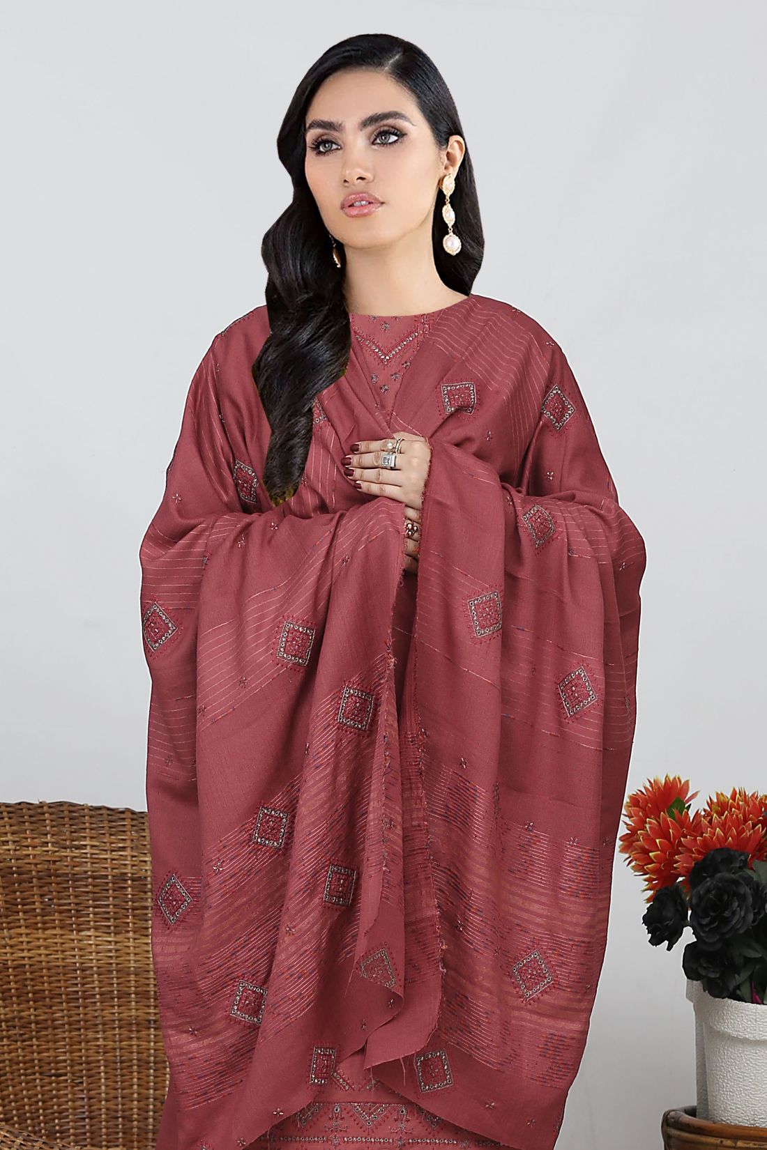 AA Peach Karandi 01- 3pcs- Velvet Shawl A2