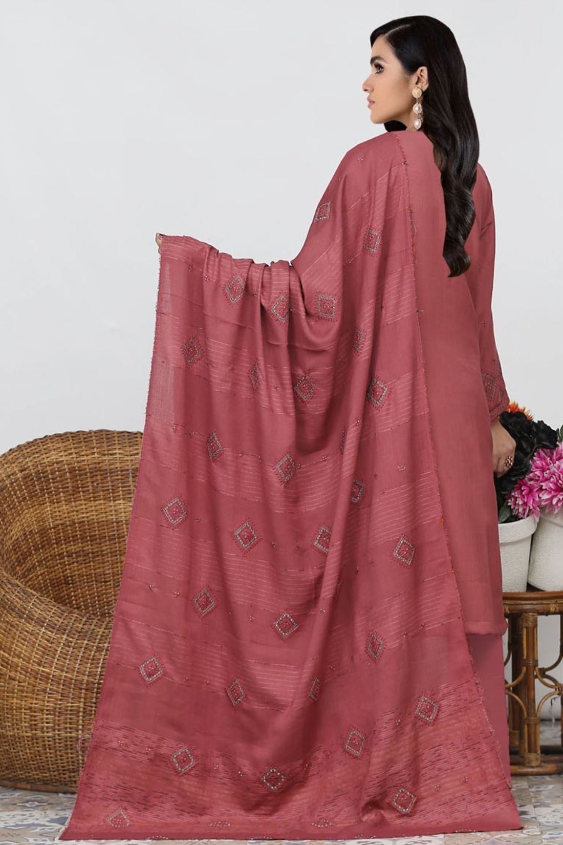 AA Peach Karandi 01- 3pcs- Velvet Shawl A2