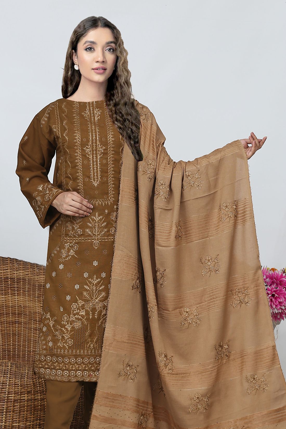 AA Peach Karandi 01- 3pcs- Velvet Shawl A4