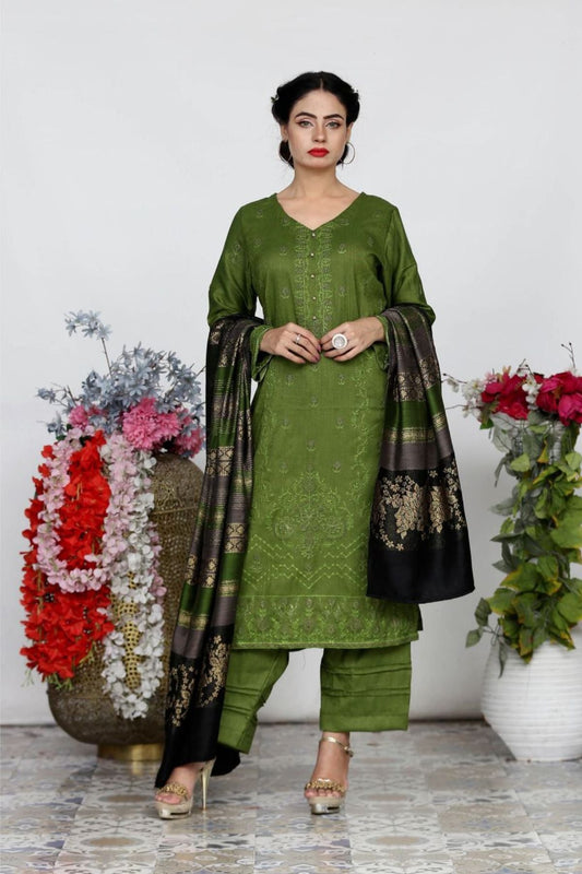 AA Peach Embroidered 01-03pc-Banarasi Shawl -A4