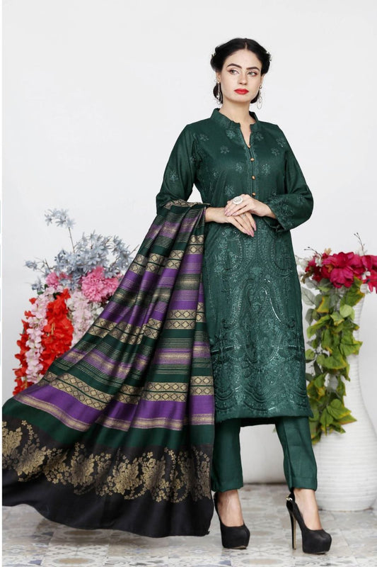 AA Peach Embroidered 01-03pc-Banarasi Shawl -A3