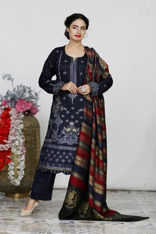 AA Peach Embroidered 01-03pc-Banarasi Shawl -A5