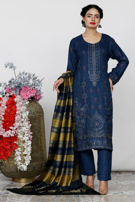 AA Peach Embroidered 01-03pc-Banarasi Shawl -A7