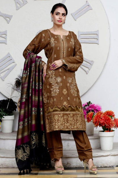 AA Peach Embroidered 01-03pc-Banarasi Shawl -A2