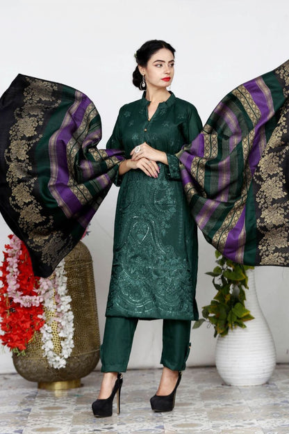 AA Peach Embroidered 01-03pc-Banarasi Shawl -A3
