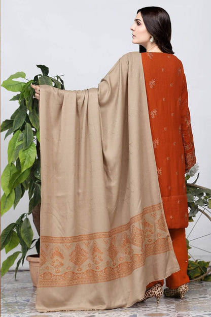 AA Peach Embroided Dil Naaz- 3pcs- Skin Wool Shawl -A3